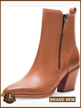 Waterproof Leather Ankle Booties Block Heel Pointed Toe
